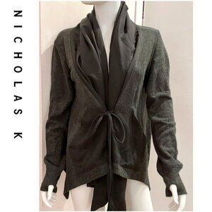 Nicholas K Y2K vintage mixed fabric grunge cardigan, charcoal/black, M
